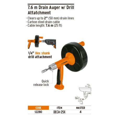 Csőtisztító, csőgörény, 7,6m TRUPER, (GÉPI) (DECA-25X)