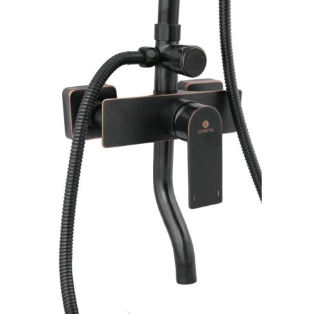 Ermetiq ANTIKOLT FEKETE, sárgaréz csaptelep fix zuhanyzóval,  kézizuhannyal és kifolyócsővel (ER-DG135N)