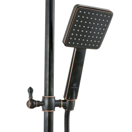 Ermetiq ANTIKOLT FEKETE, sárgaréz csaptelep fix zuhanyzóval,  kézizuhannyal és kifolyócsővel (ER-DG135N)