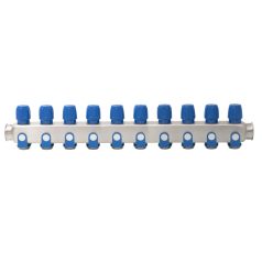   Rozsdamentes acél szelepes osztó 10 körös kék csapokkal 1"x 3/4" (EVP-DSD3411-10A)
