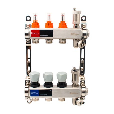 Padlófűtés áramlásmérős osztó-gyűjtő  3 körös, osztóvéggel automata légtelenítővel (EVP-DSF3411-3)