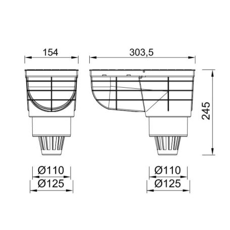 Kültéri víznyelő, eresz bekötéssel, levélfogó kosárral, Ø110/125 mm-es (KV-110)