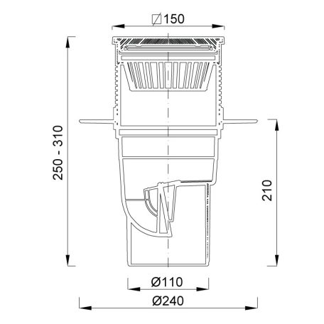 Kültéri víznyelő öntöttvas ráccsal, Ø110 mm-es függőleges elfolyású (KVS-110-Li)