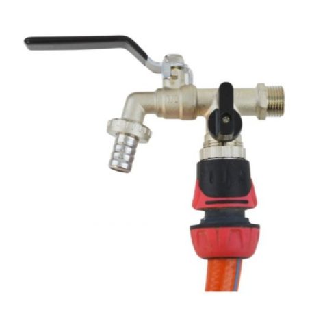 Kerti csap tömlővég+gyorscsatlakozó vég, karos 1/2" (Nikkelezett sárgaréz test)(RB-RA12D)