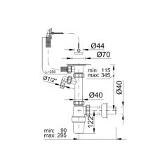   Egymedencés mosogatószifon, túlfolyóval, mosogatógép csatlakozóval, leeresztőszeleppel, Ø40 mm-es elfolyással(STY-538-1)