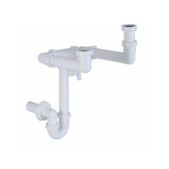   Helytakarékos csőszifon 6/4", kétmedencés, gyümölcs mosós, 40 mm elfolyás, mosogatógép csatlakozóval (STY-643)