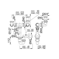   Helytakarékos csőszifon 6/4", kétmedencés, gyümölcs mosós, 40 mm elfolyás, mosogatógép csatlakozóval (STY-643)