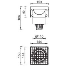   Kültéri folyókához T-idom, műanyag ráccsal, alsó elfolyással (STY-900-T)