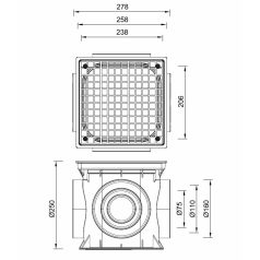   Kültéri udvari víznyelő, 250x250 mm-es műanyag ráccsal (STY-920)